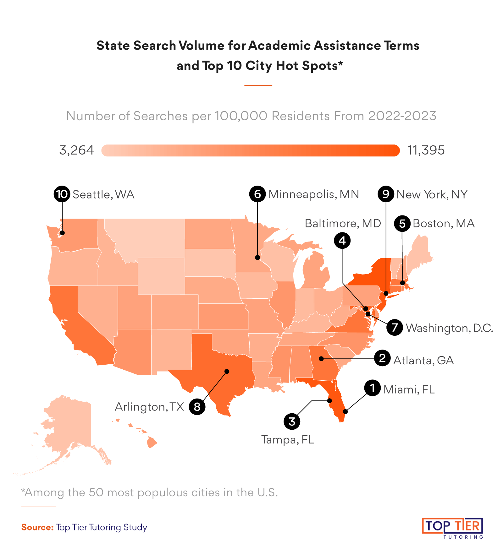 Map with search volume data for academic assistance.